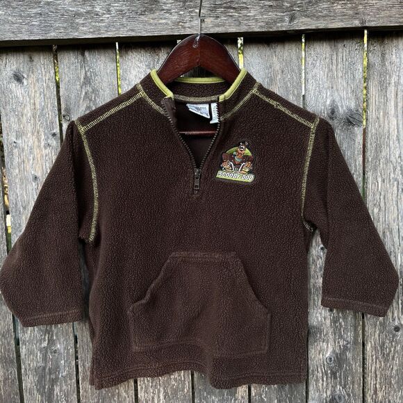 SCOOBY-DOO Vintage 1998 WB Kids Embroidered Brown Fleece Quarter Zip- Size XS - Picture 1 of 6